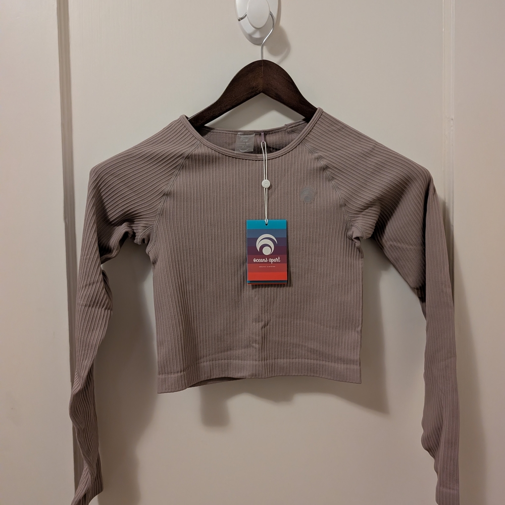 Ribbed Long Sleeve Crop Top - Taupe